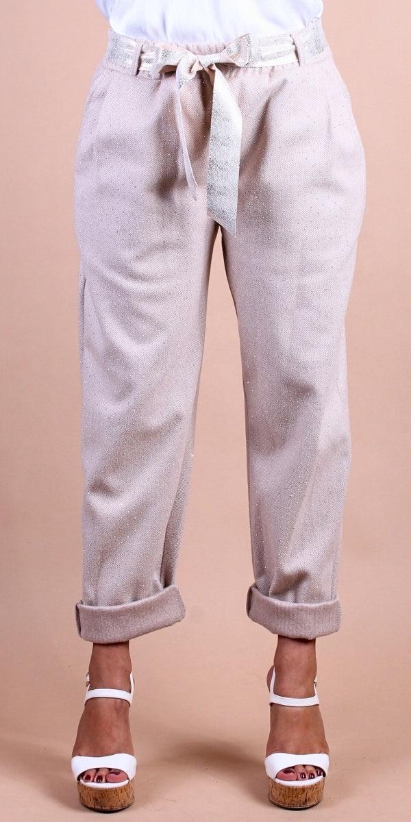 Gemma Jogger Pants - Gigi Moda - Made in Italy # chevron print, cuffed pant, front pockets, Gigi Moda, italian pants, jogger pants, Made in Italy, maxretail, Pockets, rhinestone, shop gigi moda, tie belt, waist tie belt