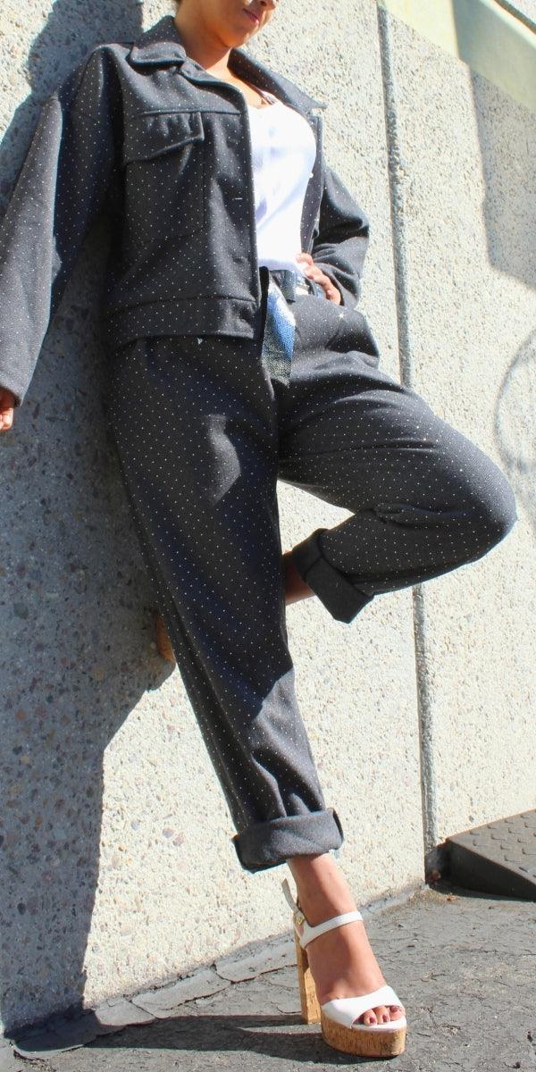 Gemma Jogger Pants - Gigi Moda - Made in Italy # chevron print, cuffed pant, front pockets, Gigi Moda, italian pants, jogger pants, Made in Italy, maxretail, Pockets, rhinestone, shop gigi moda, tie belt, waist tie belt