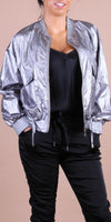 Ornella Bomber Jacket - Gigi Moda - Made in Italy # bomber jacket, cinched waist, Gigi Moda, Italian jacket, Jacket, Made in Italy, maxretail, Metallic, metallic shine, Pockets, retro jacket, zip up, Zipper