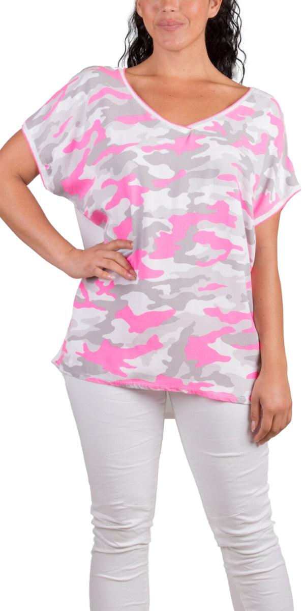 Sportivo Camo T-Shirt - Gigi Moda - Made in Italy # Blouse, Camo, Cap Sleeve, free shipping, Gigi Moda, Made in Italy, one size, spring, summer, Top, washable