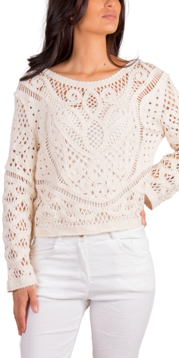 Mirella Crochet Top - Gigi Moda - Made in Italy # bohemian, Cotton, Crochet, crochet top, Gigi Moda, Long Sleeve, Made in Italy, one size, Top