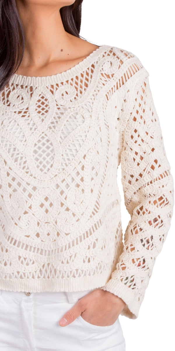 Mirella Crochet Top - Gigi Moda - Made in Italy # bohemian, Cotton, Crochet, crochet top, Gigi Moda, Long Sleeve, Made in Italy, one size, Top