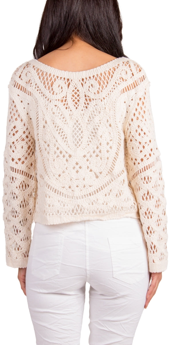 Mirella Crochet Top - Gigi Moda - Made in Italy # bohemian, Cotton, Crochet, crochet top, Gigi Moda, Long Sleeve, Made in Italy, one size, Top