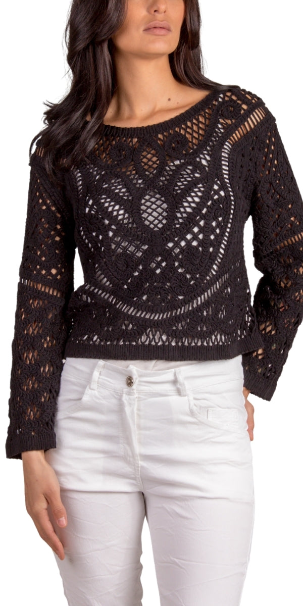 Mirella Crochet Top - Gigi Moda - Made in Italy # bohemian, Cotton, Crochet, crochet top, Gigi Moda, Long Sleeve, Made in Italy, one size, Top