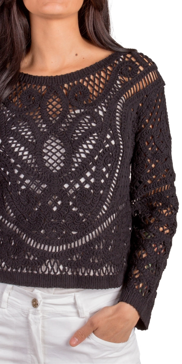 Mirella Crochet Top - Gigi Moda - Made in Italy # bohemian, Cotton, Crochet, crochet top, Gigi Moda, Long Sleeve, Made in Italy, one size, Top