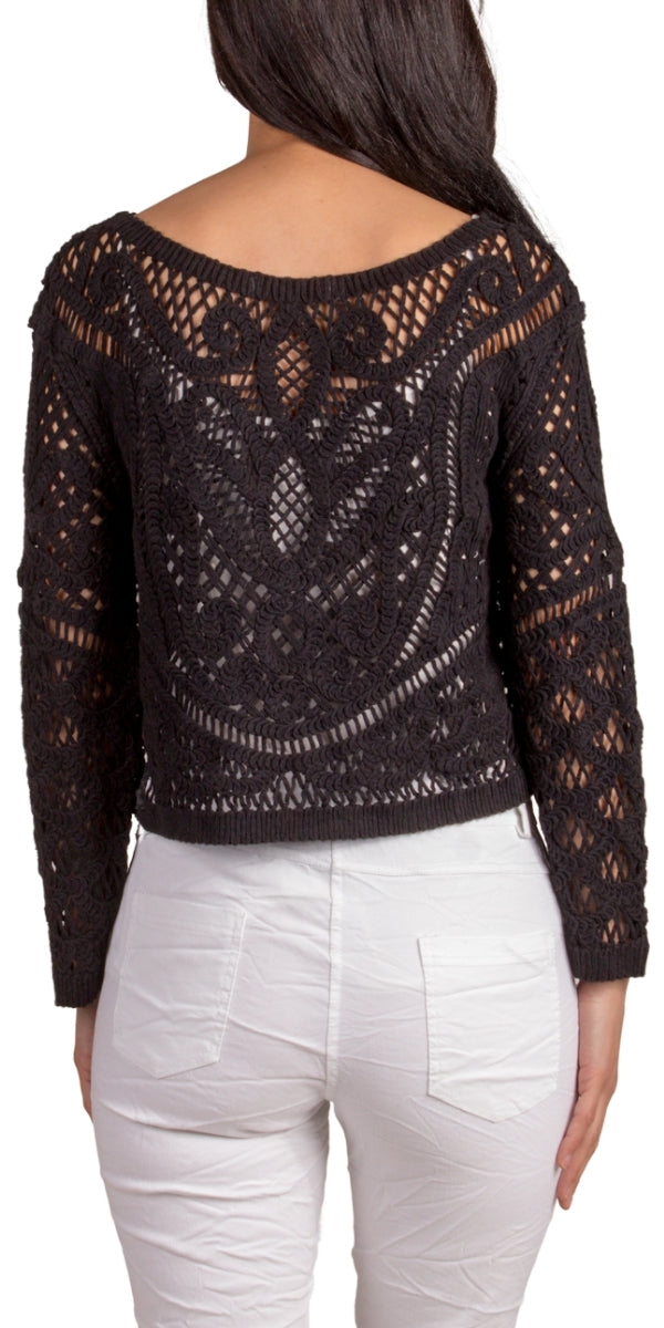 Mirella Crochet Top - Gigi Moda - Made in Italy # bohemian, Cotton, Crochet, crochet top, Gigi Moda, Long Sleeve, Made in Italy, one size, Top