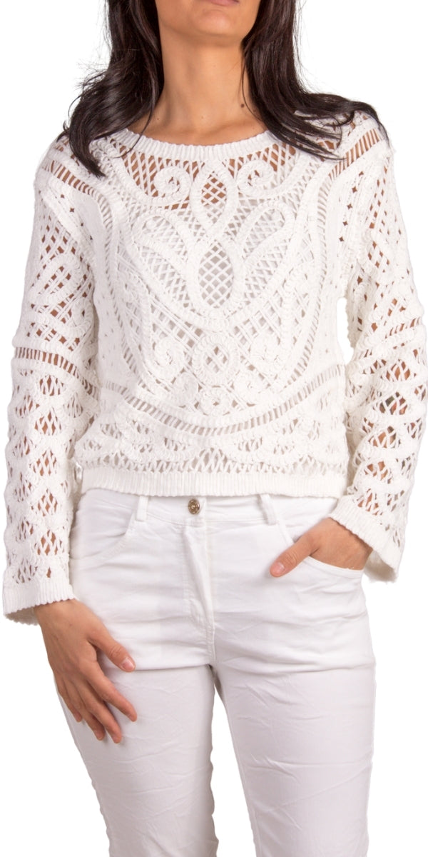 Mirella Crochet Top - Gigi Moda - Made in Italy # bohemian, Cotton, Crochet, crochet top, Gigi Moda, Long Sleeve, Made in Italy, one size, Top