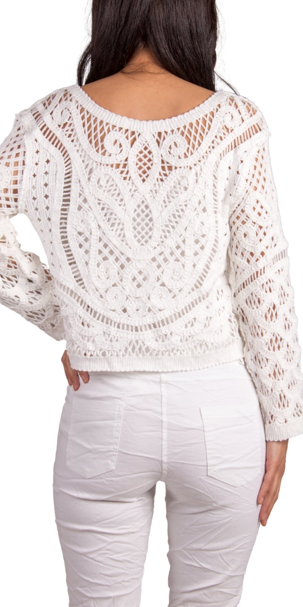 Mirella Crochet Top - Gigi Moda - Made in Italy # bohemian, Cotton, Crochet, crochet top, Gigi Moda, Long Sleeve, Made in Italy, one size, Top