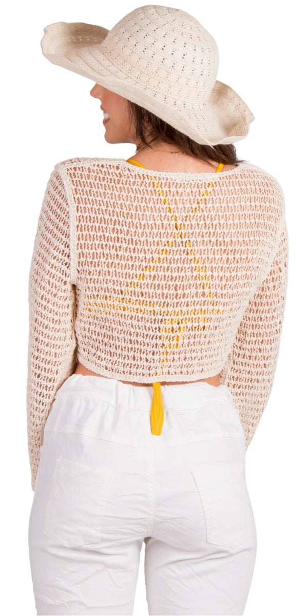 Estivo Crochet Top - Gigi Moda - Made in Italy # Bell sleeve, bohemian, Cotton, Crochet, crochet top, Crop Top, Gigi Moda, Long Sleeve, Made in Italy, one size, Top