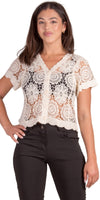 Diletta Crochet Cardigan - Gigi Moda - Made in Italy # bohemian, button down, Cardigan, Cotton, Crochet, crochet top, Crop Top, floral, floral design, Gigi Moda, Knit Cardigan, Made in Italy, one size, short sleeve, Top