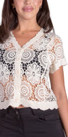 Diletta Crochet Cardigan - Gigi Moda - Made in Italy # bohemian, button down, Cardigan, Cotton, Crochet, crochet top, Crop Top, floral, floral design, Gigi Moda, Knit Cardigan, Made in Italy, one size, short sleeve, Top