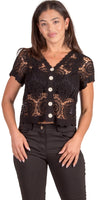 Diletta Crochet Cardigan - Gigi Moda - Made in Italy # bohemian, button down, Cardigan, Cotton, Crochet, crochet top, Crop Top, floral, floral design, Gigi Moda, Knit Cardigan, Made in Italy, one size, short sleeve, Top