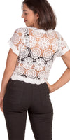 Diletta Crochet Cardigan - Gigi Moda - Made in Italy # bohemian, button down, Cardigan, Cotton, Crochet, crochet top, Crop Top, floral, floral design, Gigi Moda, Knit Cardigan, Made in Italy, one size, short sleeve, Top
