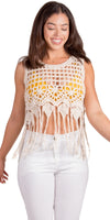 Nikki Crochet Tank - Gigi Moda - Made in Italy # bohemian, Cotton, Cover Up, Crochet, crochet top, Crop Top, Fringe, Gigi Moda, Made in Italy, one size, swimsuit cover up, tank, Tank Top, Top