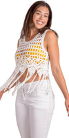 Nikki Crochet Tank - Gigi Moda - Made in Italy # bohemian, Cotton, Cover Up, Crochet, crochet top, Crop Top, Fringe, Gigi Moda, Made in Italy, one size, swimsuit cover up, tank, Tank Top, Top