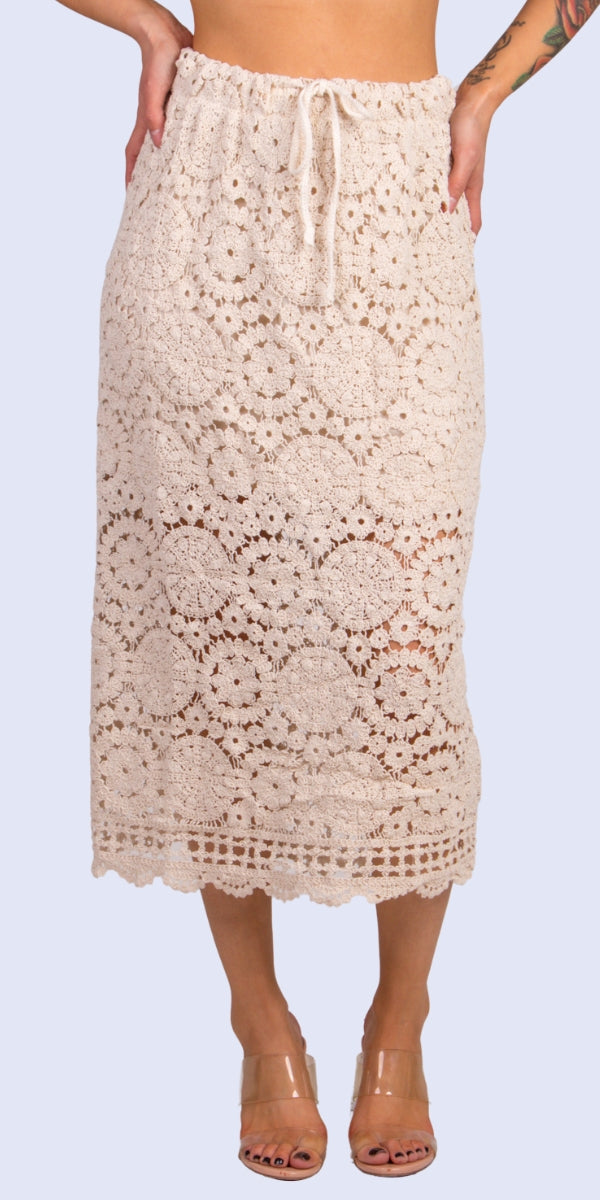 Venice Crochet Skirt - Gigi Moda - Made in Italy # Crochet, crochet skirt, elastic waistband, gigi moda, Made in Italy, midi skirt, skirt, Tie waist