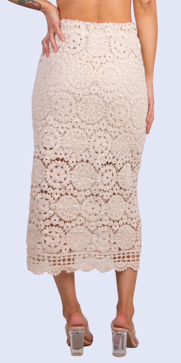 Venice Crochet Skirt - Gigi Moda - Made in Italy # Crochet, crochet skirt, elastic waistband, gigi moda, Made in Italy, midi skirt, skirt, Tie waist