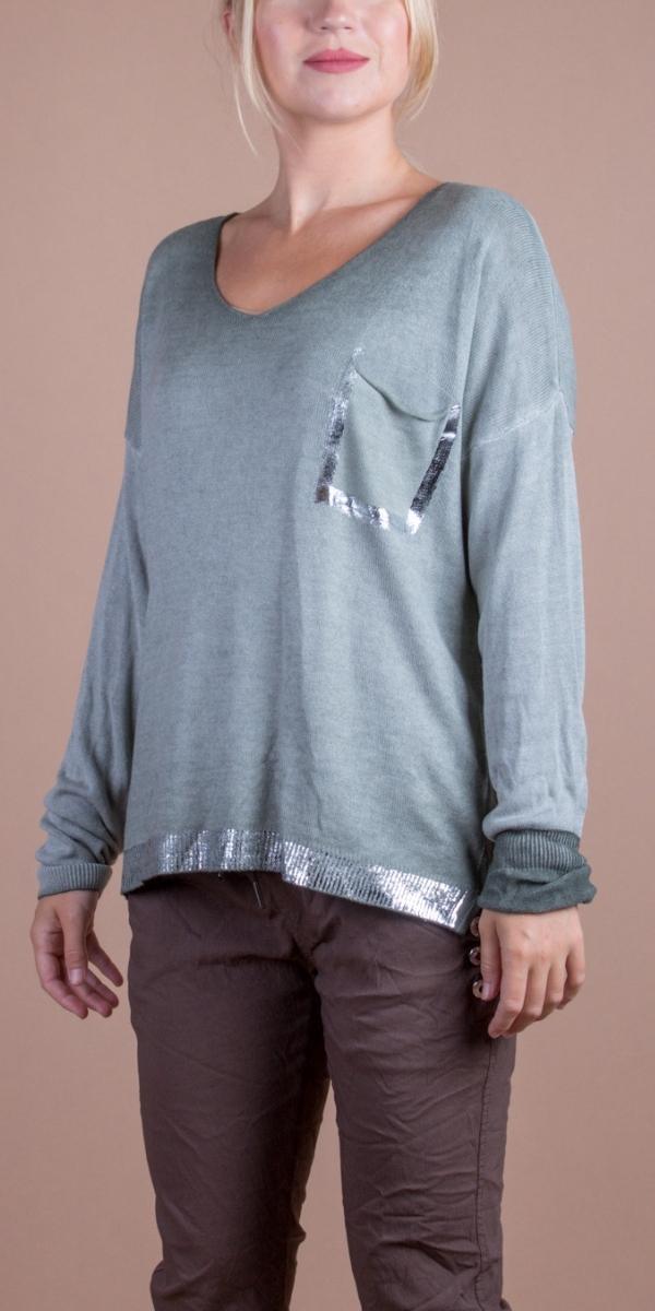 Messina Sweater - Gigi Moda - Made in Italy # casual sweater, front pocket, Gigi Moda, Italian Sweater, knit sweater, Made in Italy, Pocket, Sweater, V Neck