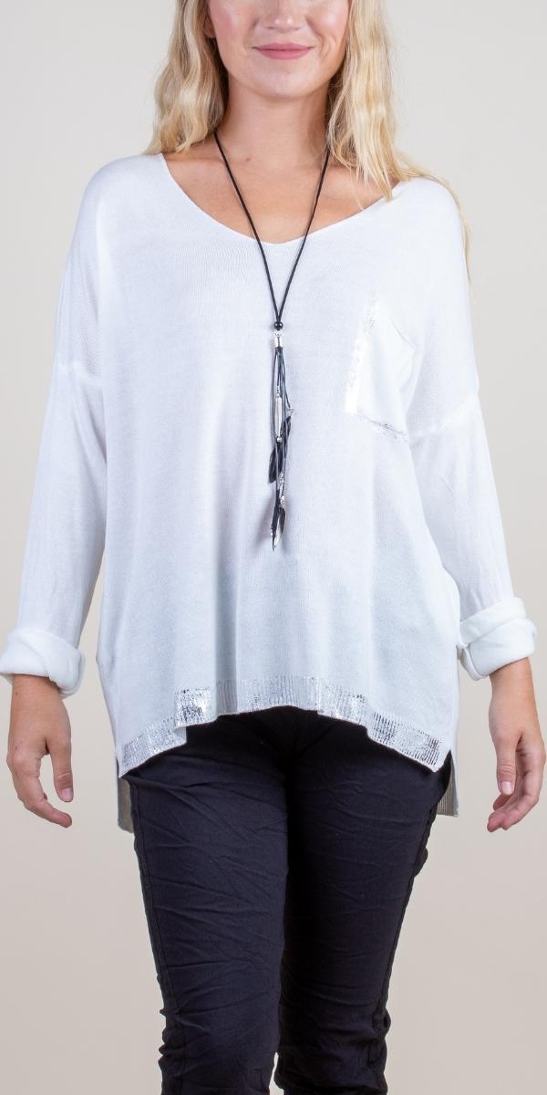 Messina Sweater - Gigi Moda - Made in Italy # casual sweater, front pocket, Gigi Moda, Italian Sweater, knit sweater, Made in Italy, Pocket, Sweater, V Neck