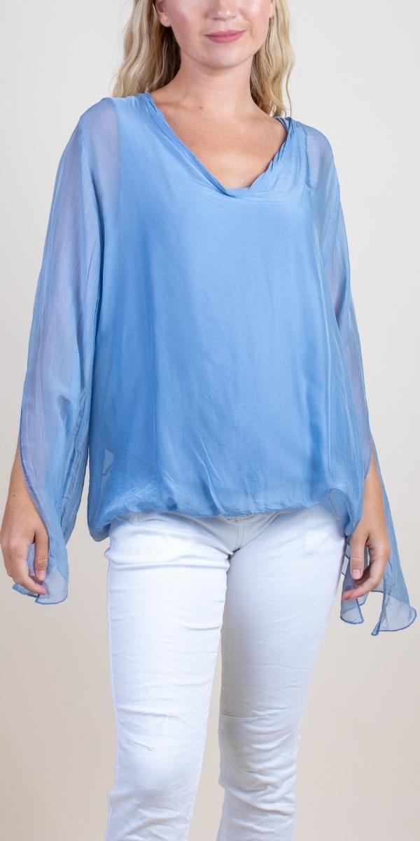 Parma Silk Blouse - Gigi Moda - Made in Italy # 100% Silk, Balloon Hem, Bell sleeve, Blouse, Gigi Moda, italian top, Made in Italy, OS, Silk, silk blouse, Silk top, Top