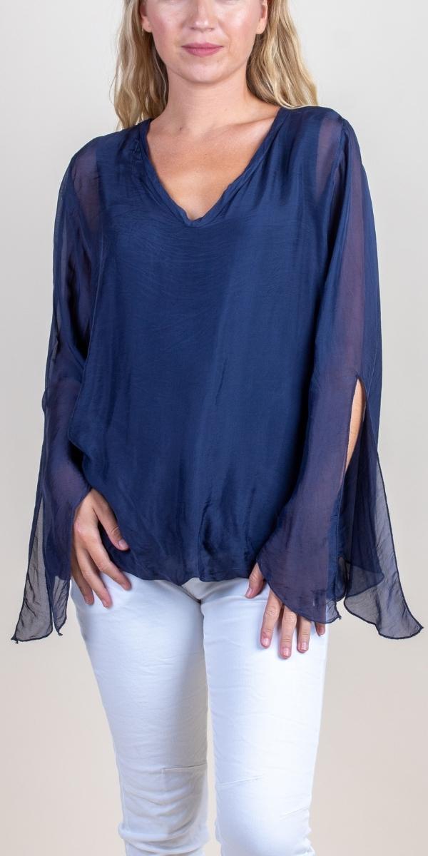 Parma Silk Blouse - Gigi Moda - Made in Italy # 100% Silk, Balloon Hem, Bell sleeve, Blouse, Gigi Moda, italian top, Made in Italy, OS, Silk, silk blouse, Silk top, Top
