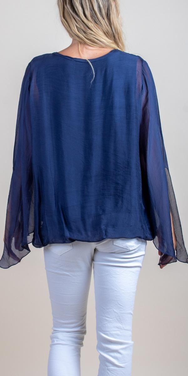 Parma Silk Blouse - Gigi Moda - Made in Italy # 100% Silk, Balloon Hem, Bell sleeve, Blouse, Gigi Moda, italian top, Made in Italy, OS, Silk, silk blouse, Silk top, Top