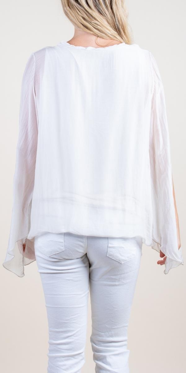 Parma Silk Blouse - Gigi Moda - Made in Italy # 100% Silk, Balloon Hem, Bell sleeve, Blouse, Gigi Moda, italian top, Made in Italy, OS, Silk, silk blouse, Silk top, Top