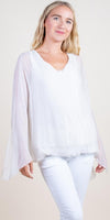 Parma Silk Blouse - Shop Gigi Moda - Made in Italy # 100% Silk, Balloon Hem, Bell sleeve, Blouse, Gigi Moda, italian top, Made in Italy, OS, Silk, silk blouse, Silk top, Top