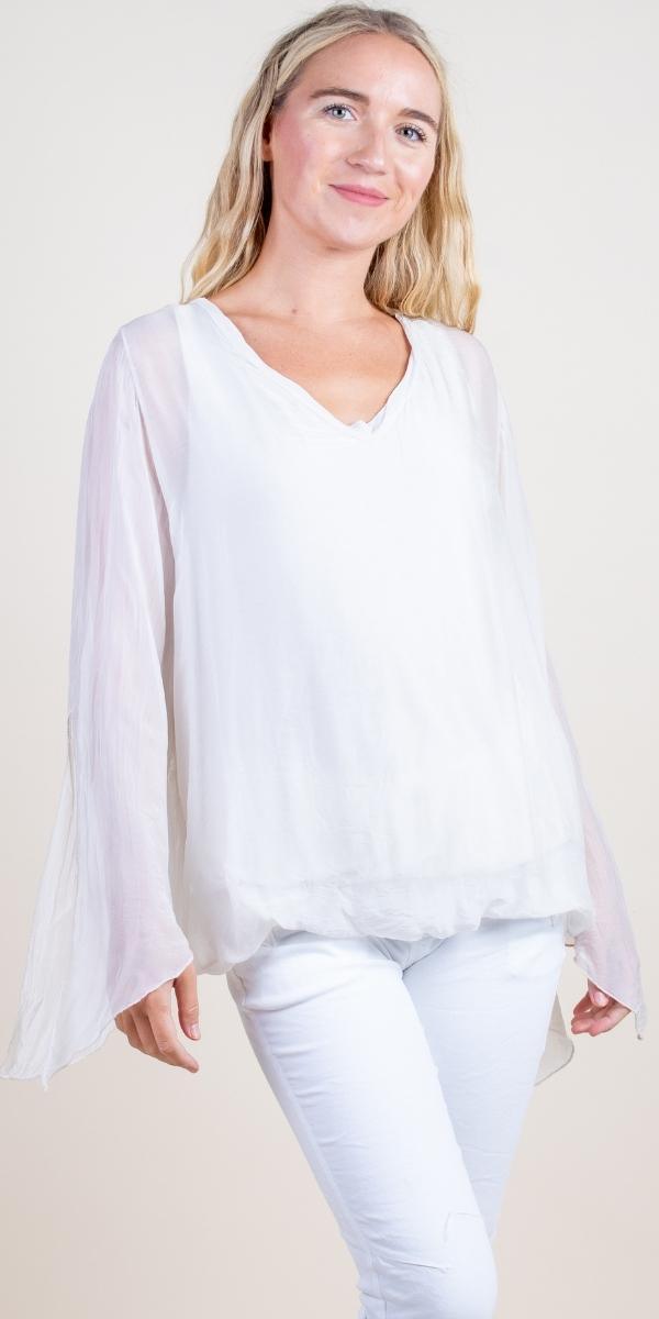 Parma Silk Blouse - Gigi Moda - Made in Italy # 100% Silk, Balloon Hem, Bell sleeve, Blouse, Gigi Moda, italian top, Made in Italy, OS, Silk, silk blouse, Silk top, Top