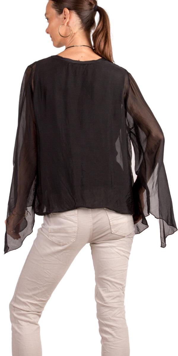 Parma Silk Blouse - Gigi Moda - Made in Italy # 100% Silk, Balloon Hem, Bell sleeve, Blouse, Gigi Moda, italian top, Made in Italy, OS, Silk, silk blouse, Silk top, Top