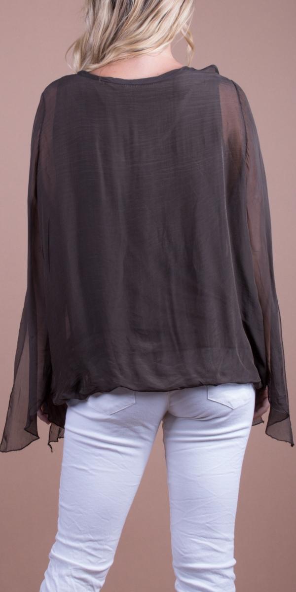 Parma Silk Blouse - Gigi Moda - Made in Italy # 100% Silk, Balloon Hem, Bell sleeve, Blouse, Gigi Moda, italian top, Made in Italy, OS, Silk, silk blouse, Silk top, Top