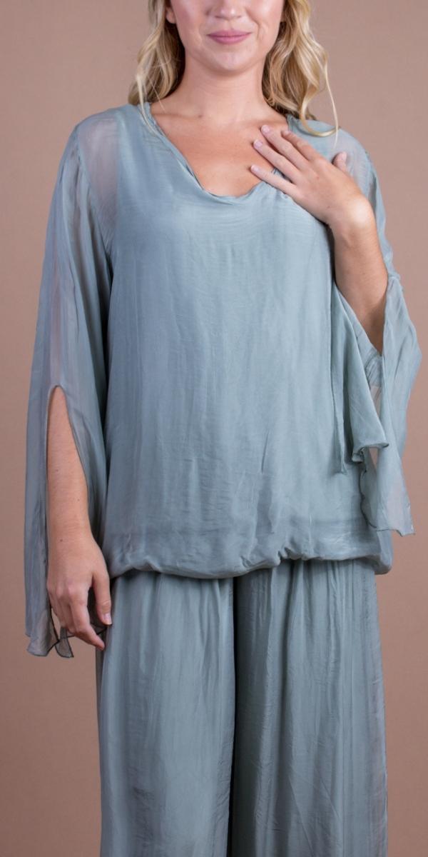 Parma Silk Blouse - Gigi Moda - Made in Italy # 100% Silk, Balloon Hem, Bell sleeve, Blouse, Gigi Moda, italian top, Made in Italy, OS, Silk, silk blouse, Silk top, Top