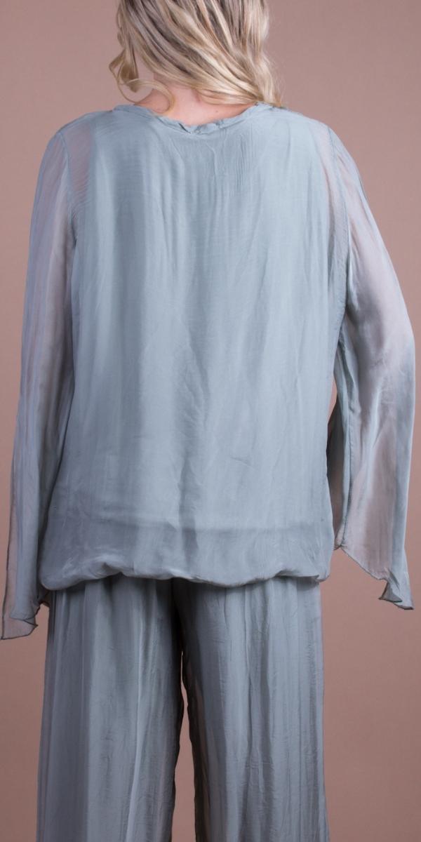 Parma Silk Blouse - Gigi Moda - Made in Italy # 100% Silk, Balloon Hem, Bell sleeve, Blouse, Gigi Moda, italian top, Made in Italy, OS, Silk, silk blouse, Silk top, Top