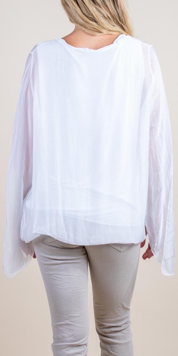 Parma Silk Blouse - Gigi Moda - Made in Italy # 100% Silk, Balloon Hem, Bell sleeve, Blouse, Gigi Moda, italian top, Made in Italy, OS, Silk, silk blouse, Silk top, Top
