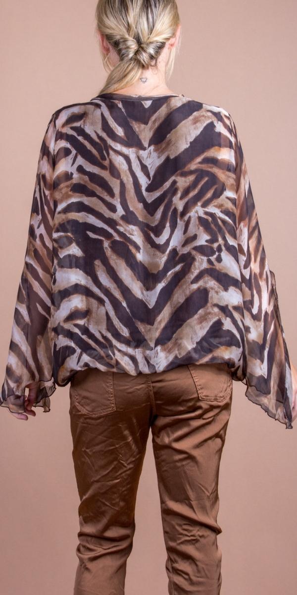 Parma Animal Print Blouse - Gigi Moda - Made in Italy # 100% Silk, animal print, Balloon Hem, Bell sleeve, Blouse, Gigi Moda, italian top, Made in Italy, OS, Silk, silk blouse, Silk top, Top