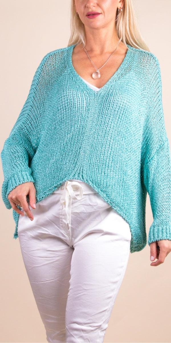 Avola Sweater - Gigi Moda - Made in Italy # cropped sweater, gigi moda, high low, Knit, knit sweater, made in italy, Metallic, one size, Sweater
