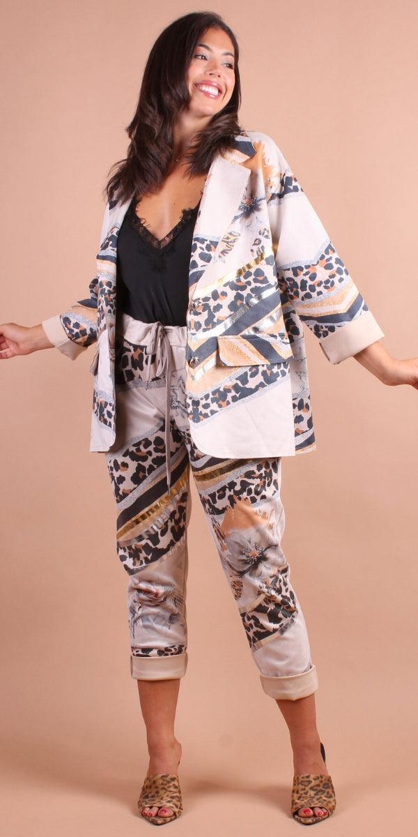 Figo Blazer - Gigi Moda - Made in Italy # 80's, animal print, blazer, blazer jacket, faux suede, Gigi Moda, Leopard Print, made in italy, matching set, maxretail, one size, OS, resort, resort wear, rolled sleeves