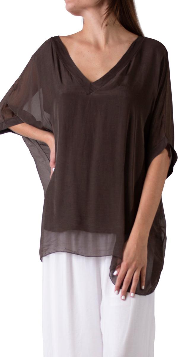 Lizane Blouse - Gigi Moda - Made in Italy # 100% Silk, Black, Blouse, blue, clothing for women, Comfortable, comfy, cream, double V neck, Gigi Moda, gigi moda. made in italy, gigimoda, italian blouse, italian boutique, italian brand, italian clothes, Italian Clothing, italian silk, layered, Layers, Made in Italy, one size, online shopping, OS, pink, resort, resort wear, shop gigi moda, shop online, Silk, silk blouse, Top, v-neck, washable, white