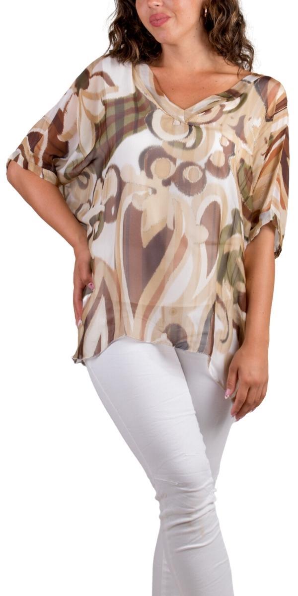 Lizane Swirl Print Blouse - Gigi Moda - Made in Italy # 100% Silk, Blouse, clothing for women, Comfortable, comfy, double V neck, Gigi Moda, gigi moda. made in italy, gigimoda, italian blouse, italian boutique, italian brand, italian clothes, Italian Clothing, italian silk, layered, Layers, Made in Italy, one size, online shopping, OS, resort, resort wear, shop gigi moda, shop online, Silk, silk blouse, Top, v-neck