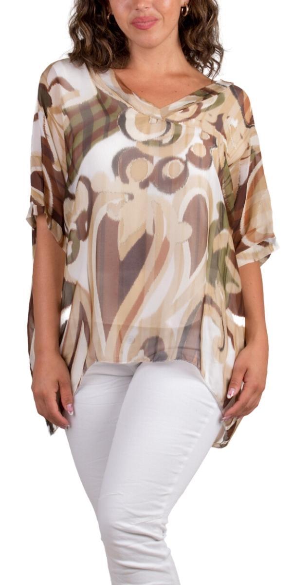 Lizane Swirl Print Blouse - Gigi Moda - Made in Italy # 100% Silk, Blouse, clothing for women, Comfortable, comfy, double V neck, Gigi Moda, gigi moda. made in italy, gigimoda, italian blouse, italian boutique, italian brand, italian clothes, Italian Clothing, italian silk, layered, Layers, Made in Italy, one size, online shopping, OS, resort, resort wear, shop gigi moda, shop online, Silk, silk blouse, Top, v-neck