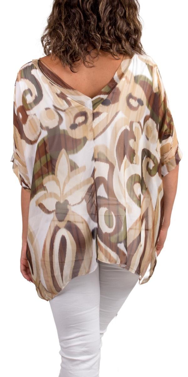 Lizane Swirl Print Blouse - Gigi Moda - Made in Italy # 100% Silk, Blouse, clothing for women, Comfortable, comfy, double V neck, Gigi Moda, gigi moda. made in italy, gigimoda, italian blouse, italian boutique, italian brand, italian clothes, Italian Clothing, italian silk, layered, Layers, Made in Italy, one size, online shopping, OS, resort, resort wear, shop gigi moda, shop online, Silk, silk blouse, Top, v-neck