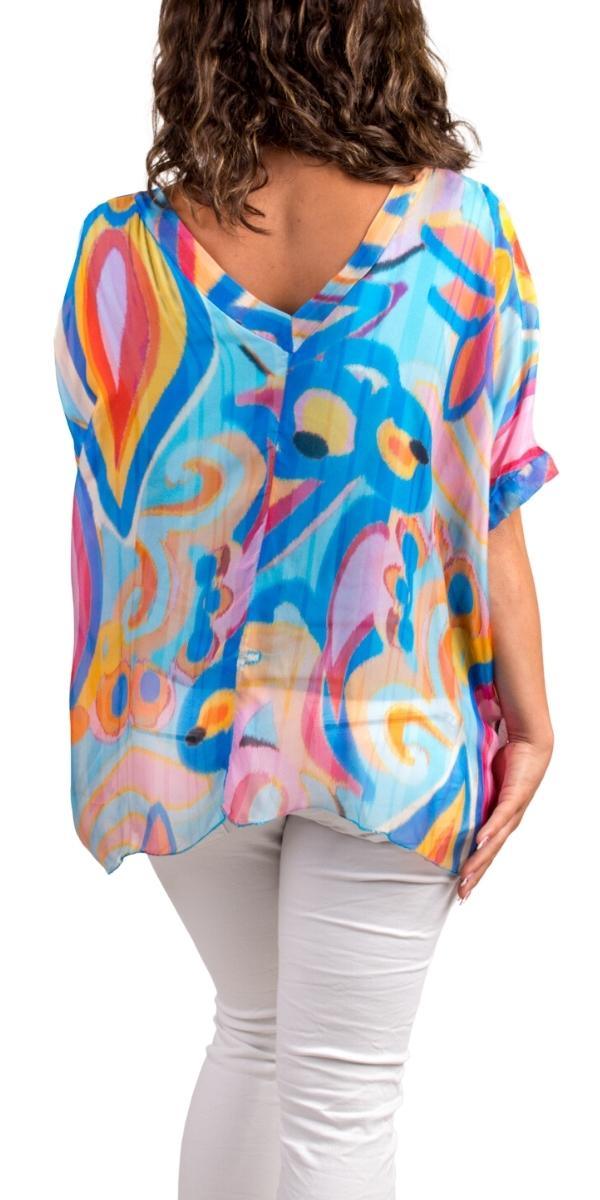 Lizane Swirl Print Blouse - Gigi Moda - Made in Italy # 100% Silk, Blouse, clothing for women, Comfortable, comfy, double V neck, Gigi Moda, gigi moda. made in italy, gigimoda, italian blouse, italian boutique, italian brand, italian clothes, Italian Clothing, italian silk, layered, Layers, Made in Italy, one size, online shopping, OS, resort, resort wear, shop gigi moda, shop online, Silk, silk blouse, Top, v-neck