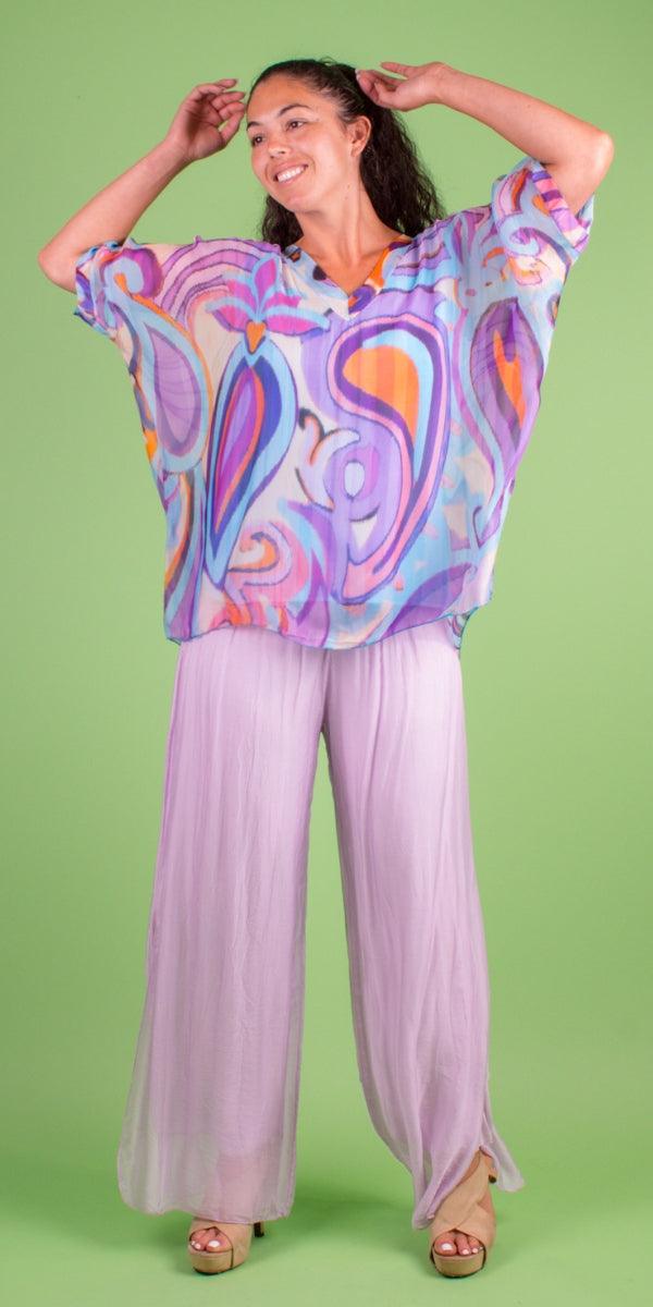 Lizane Swirl Print Blouse - Gigi Moda - Made in Italy # 100% Silk, Blouse, clothing for women, Comfortable, comfy, double V neck, Gigi Moda, gigi moda. made in italy, gigimoda, italian blouse, italian boutique, italian brand, italian clothes, Italian Clothing, italian silk, layered, Layers, Made in Italy, one size, online shopping, OS, resort, resort wear, shop gigi moda, shop online, Silk, silk blouse, Top, v-neck