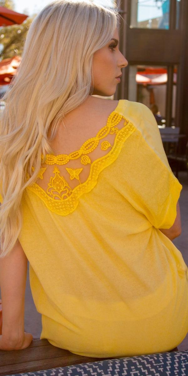 Mirabella Top - Gigi Moda - Made in Italy # Comfortable, Gigi Moda, Lace Top, Loose Fitting, Made in Italy, shirt, short sleeve, Top, V-Neck, v-neck top