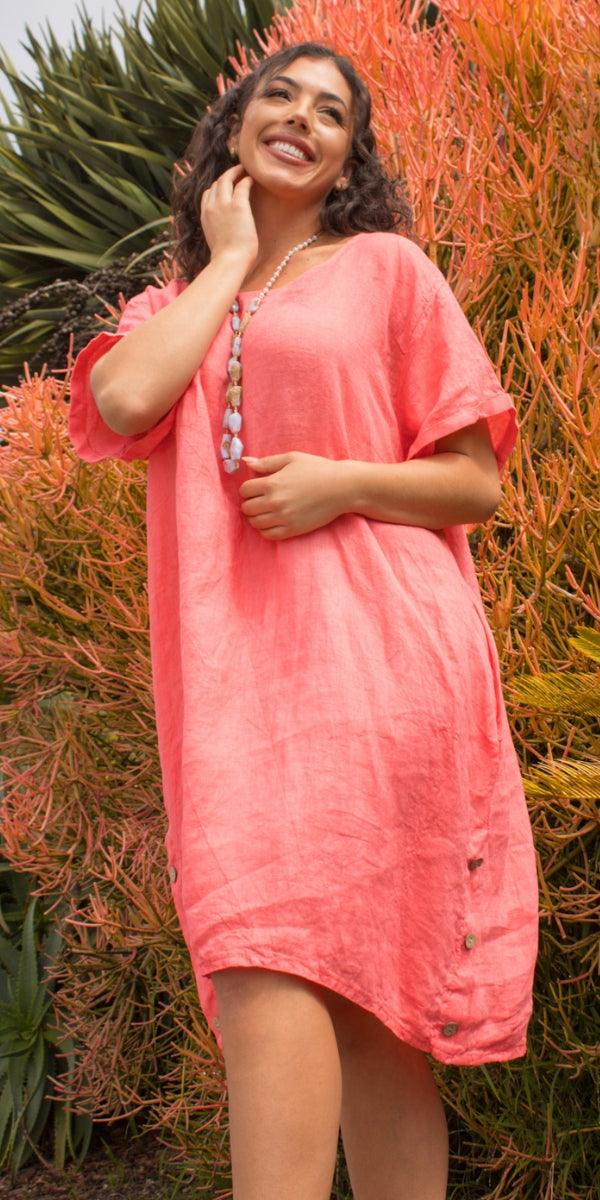 Bobbio Linen Dress - Gigi Moda - Made in Italy # 100% Linen, Buttons, Dress, free shipping, Gigi Moda, Linen, Made in Italy, one size, OS, pockets, resort, resort wear, short sleeve dress, spring, summer