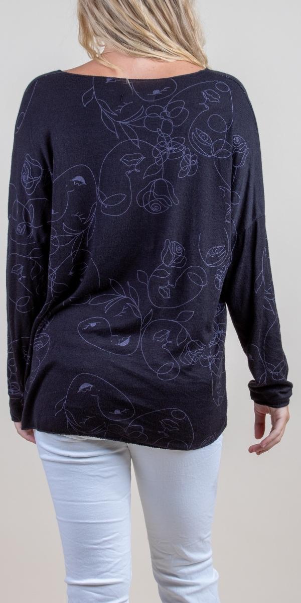 La Faccia Top - Gigi Moda - Made in Italy # Blouses, Comforatable fit, Gigi Moda, Long Sleeve, Made in Italy, shirt, Tops, V-Neck, Womans clothing