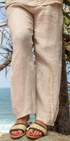 Palermo Linen Pants - Gigi Moda - Made in Italy # 100% Linen, bottoms, elastic waistband, Gigi Moda, Linen, linen pants, Made in Italy, Pants, resort, resort wear, Ruffle, ruffles, spring, stretch waistband, summer