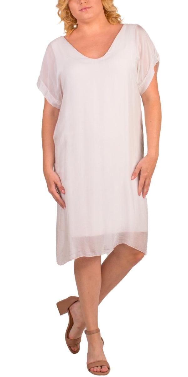 Teramo Silk Dress - Gigi Moda - Made in Italy # 100% Silk, free shipping, italian silk, italian silk dress, knee length dress, lose fitting, Made in Italy, round neck, short sleeve dress, silk dress