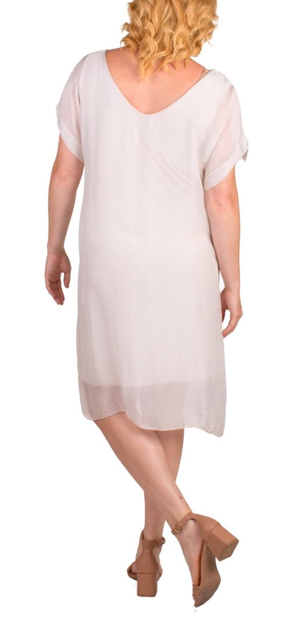 Teramo Silk Dress - Gigi Moda - Made in Italy # 100% Silk, free shipping, italian silk, italian silk dress, knee length dress, lose fitting, Made in Italy, round neck, short sleeve dress, silk dress