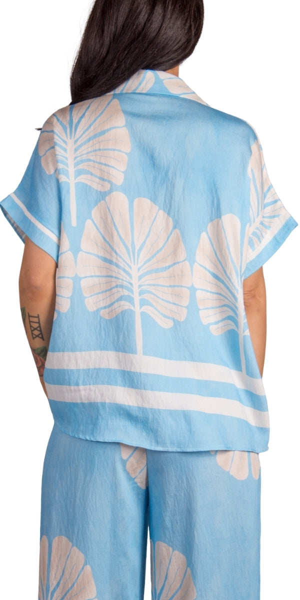 Malta Button-Down Shirt - Gigi Moda - Made in Italy # button down, collar, Collared, collared shirt, Gigi Moda, italian apparel, italian brand, Italian Clothing, italian shirt, Made in Italy, matching set, OS, shirt, shop gigi moda, short sleeve, short sleeve top, Top, tropical, tropical print